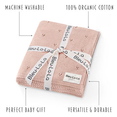 Bleu La La Pointelle Swaddle Baby Wrapped; secure swaddle for calm, cozy naps.