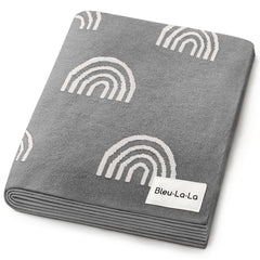 Bleu La La Rainbow Grey receiving blanket texture closeup highlights ultra-soft cotton touch for delicate skin.