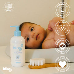 Bliss Baby Lotion dermatologist-tested label signaling trusted care for sensitive skin