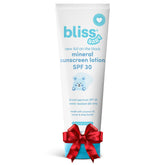 Bliss Baby Sunscreen spread on arm shows mineral SPF 30 protection for delicate skin.