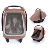Blissful Diary baby car seat cover with mesh window for breathable visibility during checks