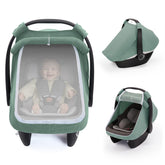 Blissful Diary baby car seat cover with mesh window for breathable on-the-go protection.