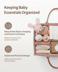 Blissful Diary diaper caddy with sturdy handles for easy room-to-room transport.