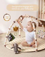 Blissful Diary play gym mirror close-up highlights early cognition during tummy time.