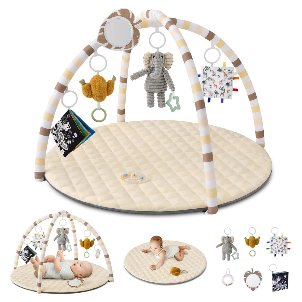 Blissful Diary Baby Play Gym Mat main view with six detachable toys for sensory play.