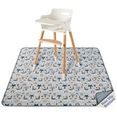Blissful Diary baby splat mat under high chair — easy cleanup in action