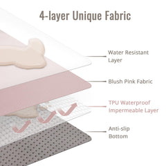 Blissful Diary baby splat mat blush pink is waterproof and washable for quick mess removal.