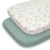 Blissful Diary bassinet sheets in Roman Green Leaf pattern for cozy naps