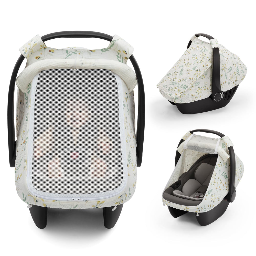 Blissful Diary car seat cover mesh-window shows breathable comfort for outings.
