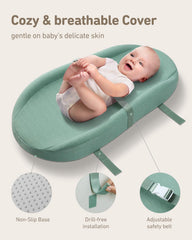 Blissful Diary changing pad contoured sides provide gentle guidance during changes.