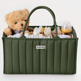 Blissful Diary diaper caddy deep green on changing table for quick access to essentials