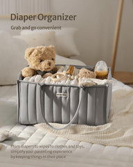 Blissful Diary diaper caddy in light gray adds stylish storage to cradle or changing station.