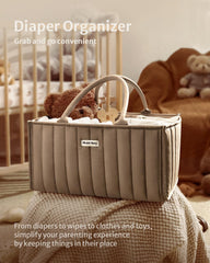 Blissful Diary diaper caddy stores items neatly for nursery use.