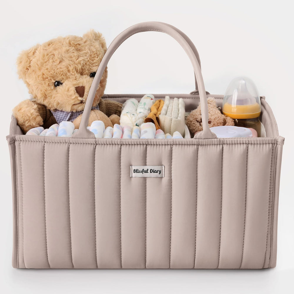 Blissful Diary diaper caddy organizer on changing table for easy diaper changes