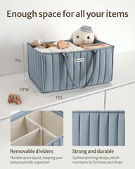 Blissful Diary diaper caddy with removable dividers for flexible organization.