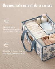 Blissful Diary Floral Diaper Caddy long handles for easy transport around nursery and car.