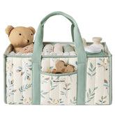 Blissful Diary Leaf Diaper Caddy Organizer keeps diapers and wipes neatly accessible for quick changes.