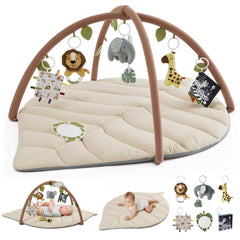 Blissful Diary leaf playmat top view shows spacious tummy-time surface for stretching and playtime