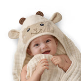 Blissful Diary hooded towel with lamb hood design offers cozy bath warmth.