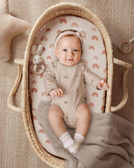 Blissful Diary muslin bassinet sheet fits oval, hourglass, and rectangle mattresses securely.