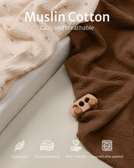 Blissful Diary Sunshine Brown close-up, soft durable muslin for year-round comfort.