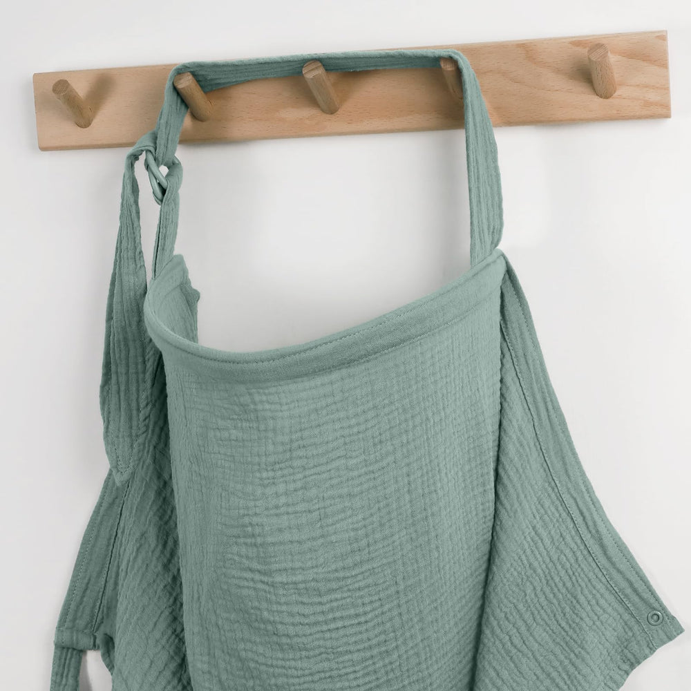 Blissful Diary muslin nursing cover arch neckline improves airflow and baby-eye contact.
