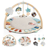 Blissful Diary Play Gym wooden bar closeup shows safe construction for baby's playtime and exploration.