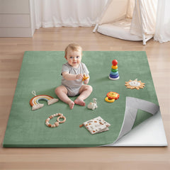 Blissful Diary ultra-soft play mat on the floor provides a cushioned surface for safe crawling.
