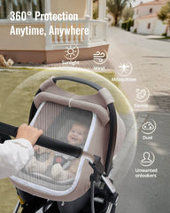 Blissful Diary windproof infant canopy protects from sun and breeze on outings.