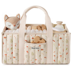 Blissful Diary Woodland Diaper Caddy front view for organized nursery storage