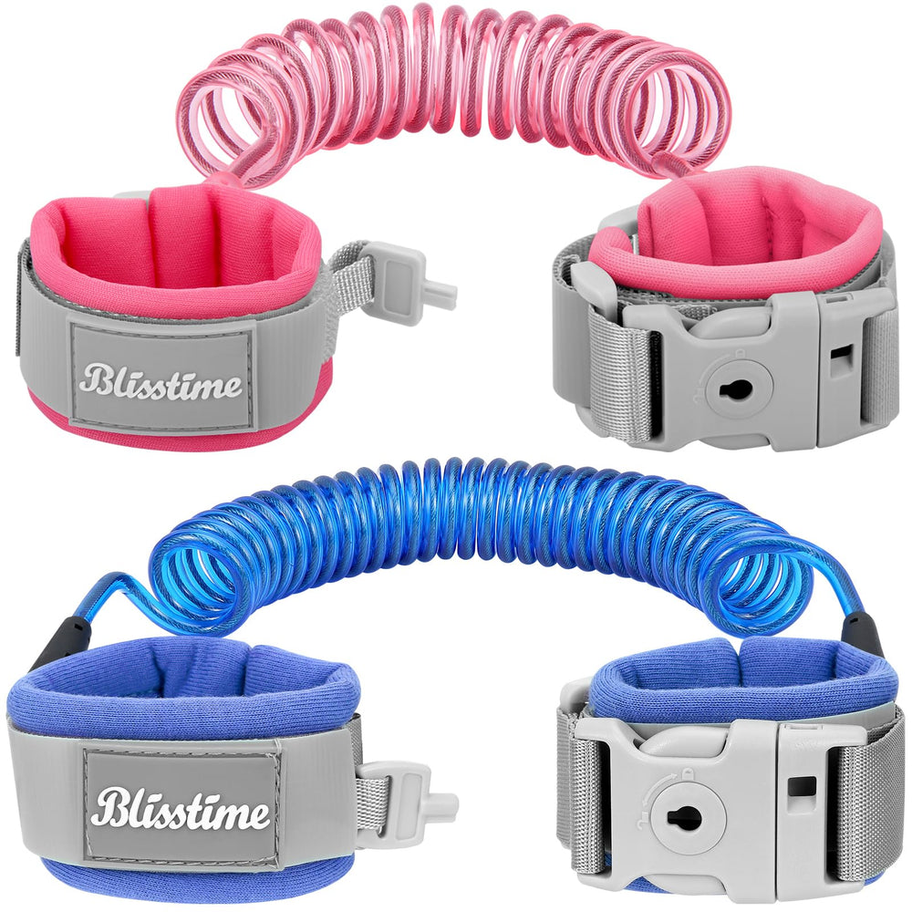 Blisstime Toddler Leash blue key-lock closeup, demonstrating secure adult-side lock for safer outings.