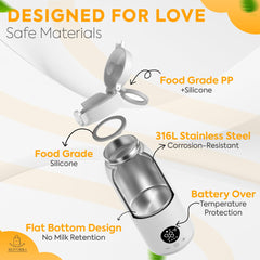 BLIVORRA bottle warmer displaying USB-C charging for quick recharges during outdoor trips.