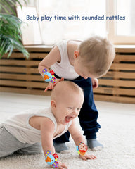 BLOOBLOOMAX infant rattle socks foot finder view encourages movement discovery.