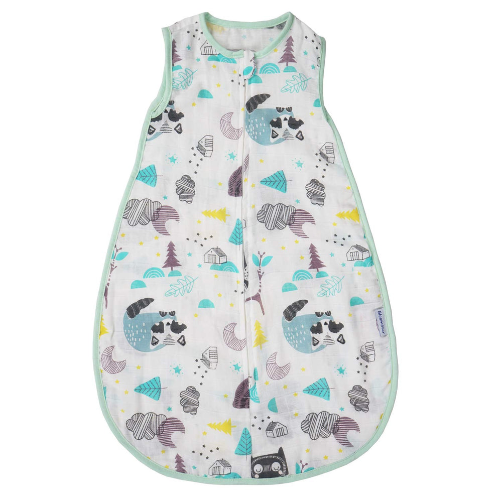 BLOOMSTAR baby sleeping sack front view showing breathable muslin cotton for summer comfort.