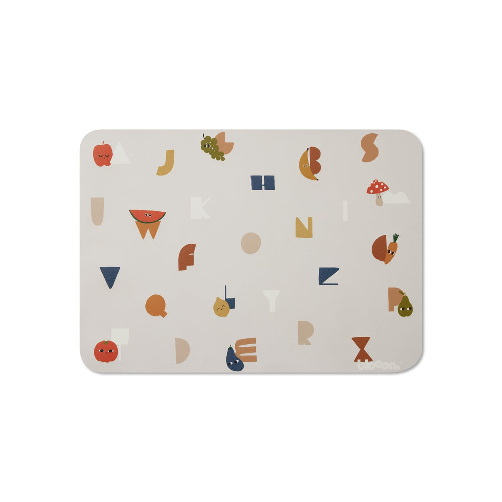 Blooom XL placemat with alphabet design keeps meals organized and spills contained.