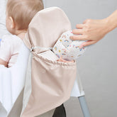 Blublu Park high chair back pocket beige overview highlighting organized storage