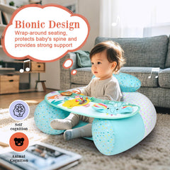 Blublu Park inflatable baby seat demonstrates stable base for easy upright positioning.