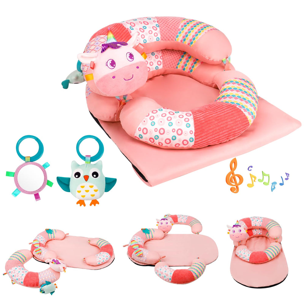 Blublu Park tummy time pillow playmat supports early development with detachable toys.