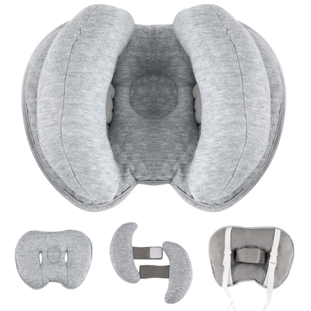 Blublu Park upgraded-2-in-1 travel pillow attached to a stroller for secure head support on the go.