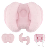 Blublu Park upgraded 2in1 baby travel pillow pink side view provides secure neck support