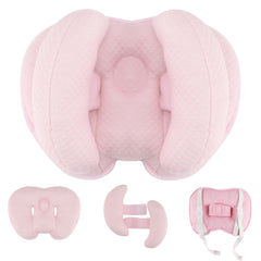 Blublu Park upgraded 2in1 baby travel pillow pink side view provides secure neck support