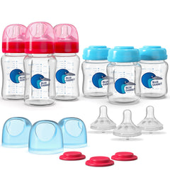 Blue Gannet anti-colic bottle close-up with slow-flow nipple supports calm feeding.