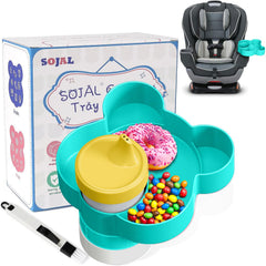 BlueOrigin car-seat snack tray with cupholder teal keeps drinks steady during car trips.