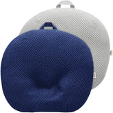 BlueSnail Strechy newborn lounger cover navy closeup demonstrates secure fit for comfy naps.