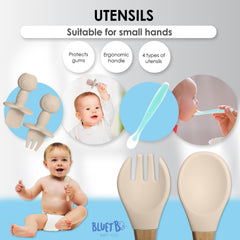 Bluet B baby utensils set with safe silicone tips for first-taste explorations
