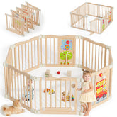 BlueWood foldable playpen with animal-bus design creates a safe play space for babies.