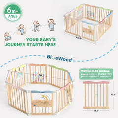 BlueWood playpen eight-panels configuration allows flexible shapes for compact rooms