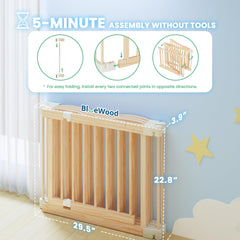 BlueWood wooden playpen corner safety with rounded edges for teething-friendly design.