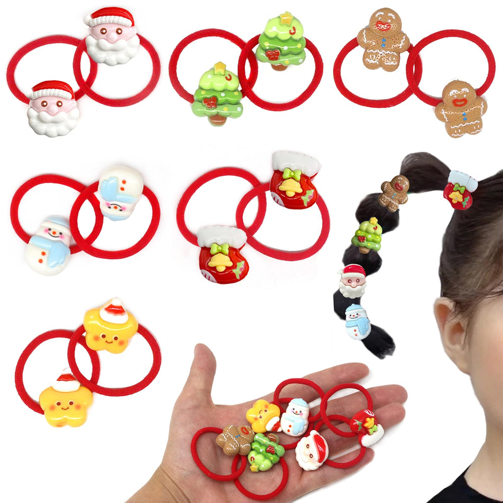 BlueZOO 12pcs red hair ties with Santa Claus design for playful ponytails and holiday looks