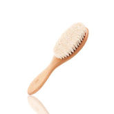 BoAn wooden baby hair brush with soft goat bristles for gentle scalp grooming.